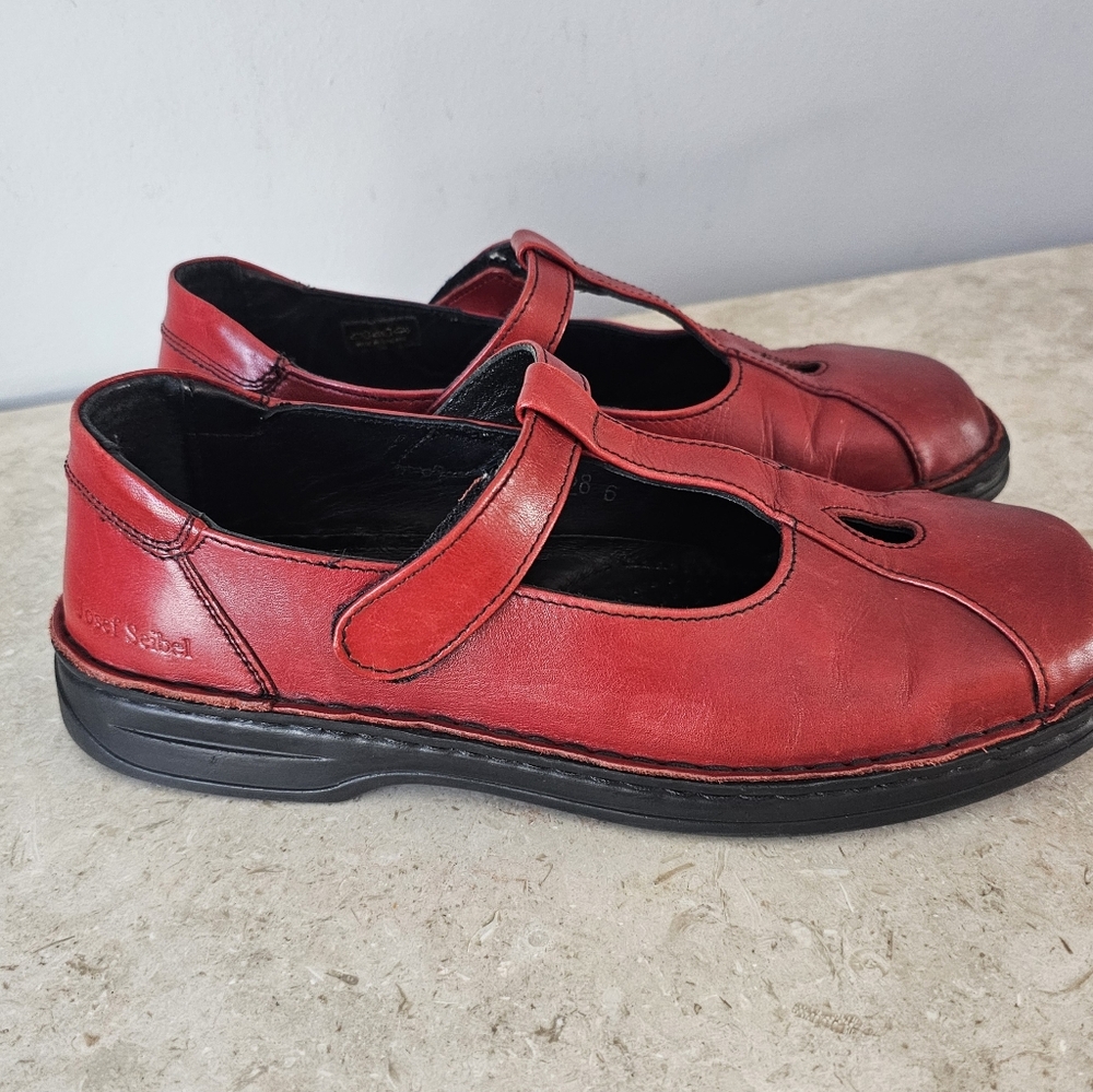 Joseph Seibel Mary Jane Shoes Red Womens 39 US 8-8.5 Leather Made In Hungary